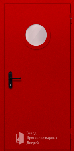 Фото двери «Однопольная с круглым стеклом (красная)» в Лыткарино