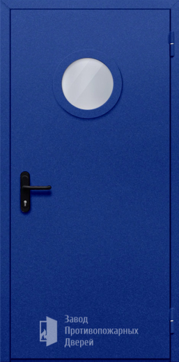 Фото двери «Однопольная с круглым стеклом (синяя)» в Лыткарино