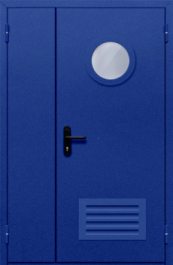 Фото двери «Полуторная с круглым стеклом и решеткой (синяя)» в Лыткарино