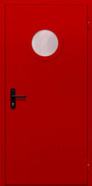 Фото двери «Однопольная с круглым стеклом (красная)» в Лыткарино