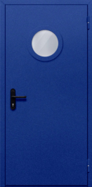 Фото двери «Однопольная с круглым стеклом (синяя)» в Лыткарино